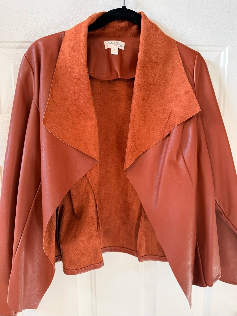 Morgan Taylor Rust-Orange Faux Leather Waterfall Jacket